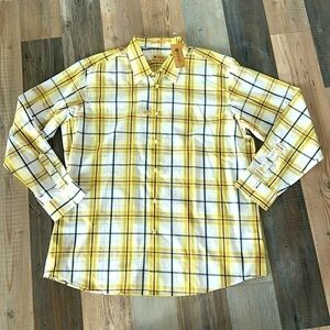 HAGGAR Men’s White/Yellow plaid long sleeve button down shirt